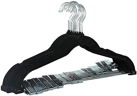 SVITA 10er Set Kleiderbügel Hosenbügel mit Clips und Samt-Bezug Schwarz