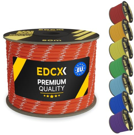 EDCX 4 mm nylonparacord 550 50 m (165 fot) - typ III, 100 % nylonrep, 7 trådrep, 4 mm nylonrep i fasta färger (reflekterande soffa orange, 50 m)