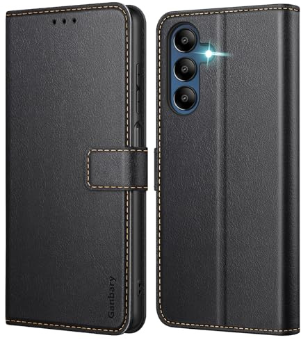 Ganbary Coque pour Samsung Galaxy A15 4G/5G, [Housse en Cuir PU Premium] [Etui à Rabat] [Pochette de Portefeuille], Étui de Protection pour Samsung Galaxy A15 4G/5G - Noir