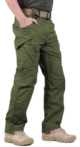 Hiwise Men's Ripstop Tactical Pants Water Resistant Stretch Cargo Pants Lightweight EDC Hiking Work Pants (Green, 30WX32L)