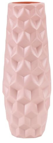 Somerway Blumenvase aus Kunststoff, hohe Vase mit geometrischem Design für die Dekoration, tragbare Hyazinthenvase, runde rustikale Vase für Pampasgras, für Wohnheim, Schule, Büro Rosa