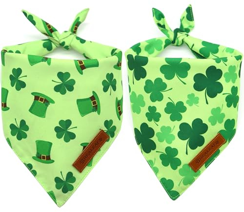 Realeaf St. Patrick's Day Dog Bandanas 2 Pack, Triangle Reversible Pet Scarf for Boys and Girls, Premium Durable Fabric, Holiday Bandana for Medium and Large Dogs (Large)