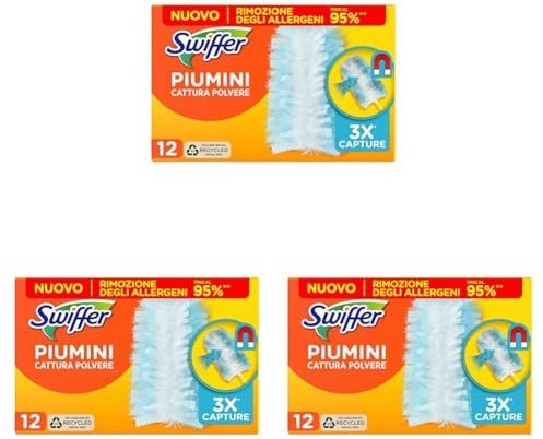 Swiffer Duster Piumini Catturapolvere, 36 Piumini, Cattura e Intrappola Polvere e Sporco, Raggiunge I Punti più Difficili della Casa, Mega Formato
