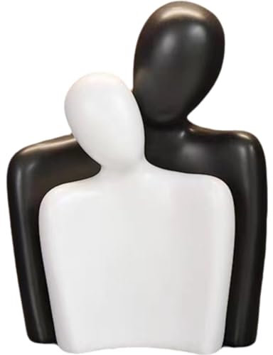 PIGPIGFLY Paar Umarmt Statue,Regal Deko,Bücherwurm-Skulptur,Deko Figuren,Deko Wohnzimmer,Home Store Dekoration, Modern Abstract Kunst Skulpturen Deko, Bürodekorationen(Schwarz+Weiss)