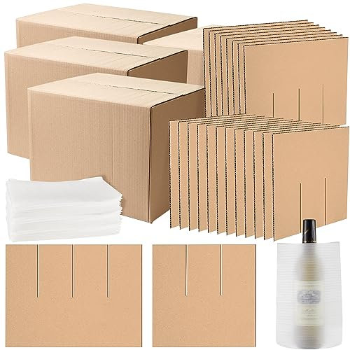 Leinuosen 6 Pack Moving Boxes Kits with 16 x 12 x 12 Inch Moving Boxes, 10 Corrugate Dividers & 24 Foam Pouches for Glassware Shipping, Dish & Kitchen Packing, Adjustable Compartments