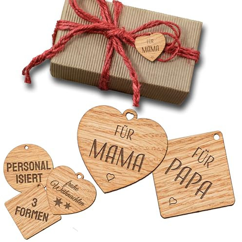 FILIGRAVO 2 Stk personalisierte Geschenkanhänger aus Holz mit Gravur - edle Tags aus Echtholz für Geschenke Weihnachten-Geburtstag - Anhänger mit Name
