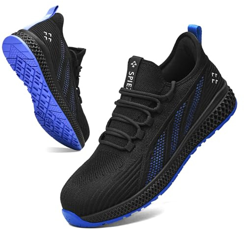 SPIEZ Chaussures de Sécurité Homme Femme Basket Securite Embout Composite Légère Respirant Antidérapante Chaussures de Travail Chantier Entrepôt Noir/Bleu Pointures 35-46