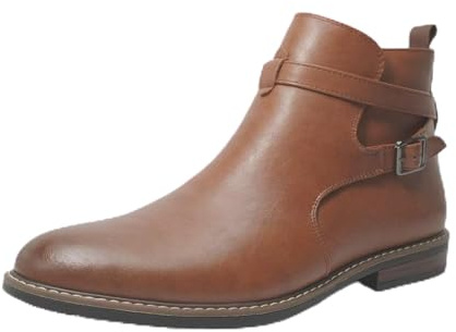 Finishing & Sewing Botines Chelsea para hombre de piel marrón con correa de hebilla, marrón, 40 EU