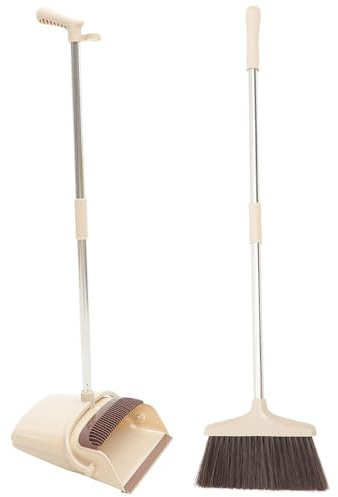 PENIKOKO Scopa e Paletta con Manico in Acciaio Resistente Paletta Piatta Aderente al Pavimento Design con Aggancio per Unione Pratica per Pulizie Domestiche Resistenti e Durature