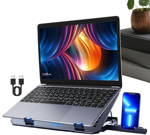 Base Di Raffreddamento Per Laptop – In Lega Di Alluminio Con Ventola Silenziosa Nera Da 14-17 Pollici | Base Di Raffreddamento Portatile Per Notebook | Supporto Per Telefono Regolabile, Support