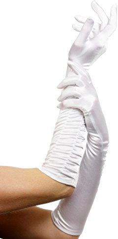 Smiffys Temptress Gloves, White Long Satin Look Opera Gloves, Elegant Fancy Dress Accessory for Fever Costumes, Burlesque, Cabaret, Halloween or 1920s Vintage Themed Party Outfits Halloween