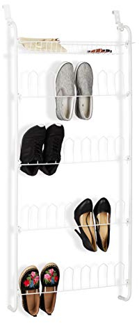 Relaxdays Tür-Schuhregal, 12 Paar, Korb, zum Einhängen, Schuhablagen auf 4 Ebenen, Eisen, HBT: 144 x 60 x 19 cm, weiß