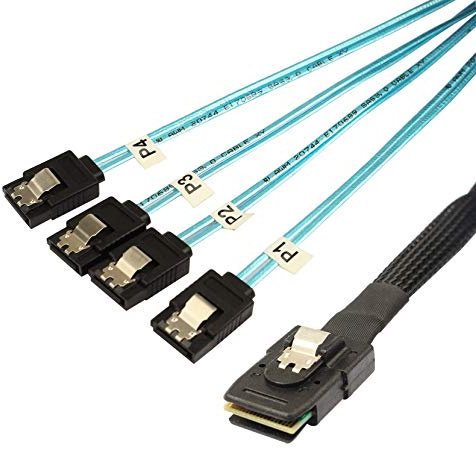 Jopto Mini SAS Cables 100 cm Interno Mini-SAS a 4 x SAS SATA Multi-Lane Forward Cable Hard Drive Data Transfer Mini SAS 36 Pin SFF-8087 Macho a 4 SATA 7 Pin Hembra Cable Divisor de Disco Duro