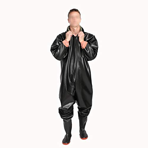 Rvlaugoaa Wathose Anglerhose Fishing Chest Waders Men Wasserdichter Ganzkörper-Regenanzug Mit Reißverschluss und Rutschfesten Gummistiefeln Dicke Waders Mit Kapuze (Color : E, Size : 45)