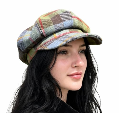 CRAGGI Tweed Baker Boy Cap, Olive, One Size