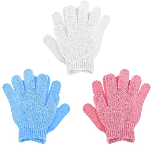 Sibba 6 Stück Peeling-Handschuhe Aus Bambus Peeling-Handschuh Körperpeeling Waschlappen Scheuerhandschuh FüR Dusche Spa Massage Und Abgestorbene Haut Luffa (Weiß/Blau/Rosa)