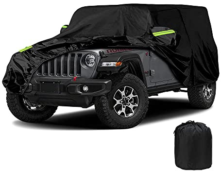 Housse De Protection Étanche Compatible avec Jeep Wrangler 2 Portes Cj, Yj, Tj & Jk - Couverture De Garage Complet 210D avec Bretelles Coupe-Vent (Noir, 2 Portes)