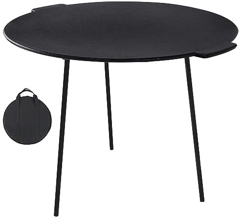 CEEDIR Grillpfanne Gusseisen Grillmatte Ø 45cm, mit 3 Beinen Grillplatte Rund Dutch Oven Ständer Grillpfännchen inkl. Aufbewahrungstasche Griddle Garten Outdoor BBQ