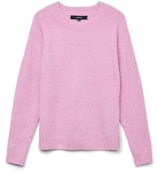 VERO MODA Vmdoffy Ls Blouse col Rond GA Noos Sweater, Rose Fuchsia/détails : mélangé, L Femme