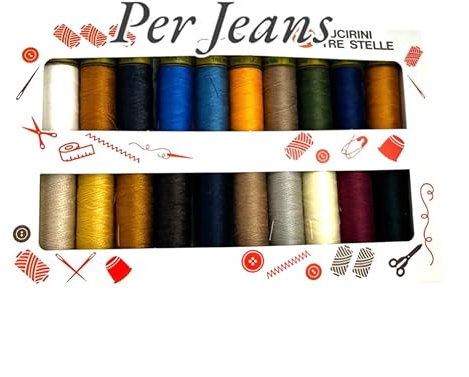 Set filo da cucito Cucirini Tre Stelle con 20 Rocchetti Terking per Jeans in diversi colori Made in Italy
