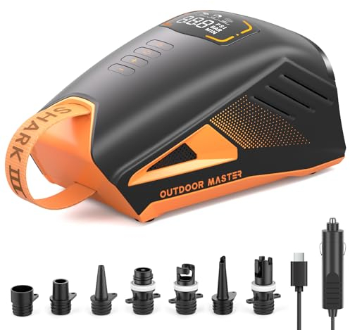 OutdoorMaster Shark 3 72Wh Sup Pumpe Elektrisch Akku, 20PSI wiederaufladbar SUP Luftpumpe, Auto-Off & Entlüftung, 12V DC & Typ-C Eingang, für aufblasbare Stand Up Paddle Boards, Boote