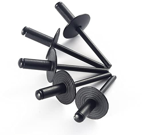 100pcs ALL Black Large Flange Blind Rivets, Aluminum, Flange Diameter 3/8 (10mm), Pop Rivets Assortment Kit Blind Rivet, 1/8 x 3/8, Grip Range (5-7mm)