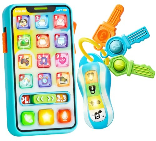 JOYIN Jouet musical pour bébé - Jeu de dentition pour téléphone et clés de voiture - Plus de 60 phrases musicales et d'apprentissage - Jouets d'apprentissage pour bébé de 6 à 12 mois