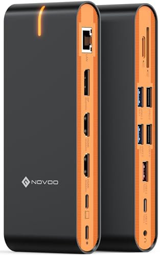 NOVOO 15-in-1 USB C Docking Station Triple Monitor 8K@30Hz DP,Dual 4K@60Hz HDMI, 10Gbps USB-A+C,SD/TF,Gigabit Ethernet,PD 100W USB C Hub Kompatibel mit Mac M1/M2/M3/M4 Pro/Max,Mac Mini,Windows Laptops