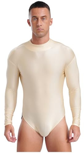 Sywiyi Herren Turnbody Langarm Gymnastikanzug Trikot Bodysuit Einteiler Sportbody Turnanzug Stretch Sport Tanzkleidung Nackt XXL