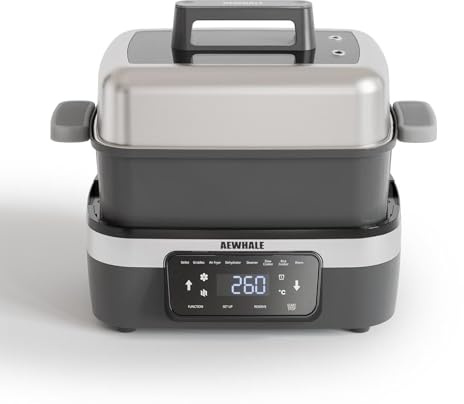 AEWHALE Cuiseur Multifonction 8-en-1, 4.25 L, Avec Mijoteuse, Cuiseur Vapeur, Cuiseur à Riz, Poêle et Fonction de Maintien au Chaud. Capacité Familiale, Gris