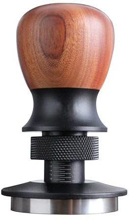 VINATO Prensador de Café Profesional - Tamper 51mm con Presión Constante de 30lbs, Profundidad Ajustable, Mango de Nogal y Base de Acero Inoxidable 304