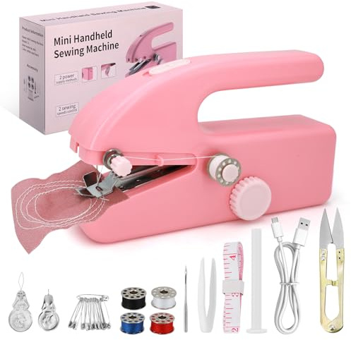Xamanabu Machine à coudre manuelle pour débutants, mini machine à coudre portable avec deux modes de vitesse, facile à utiliser et point rapide, adaptée pour les vêtements, les tissus et les