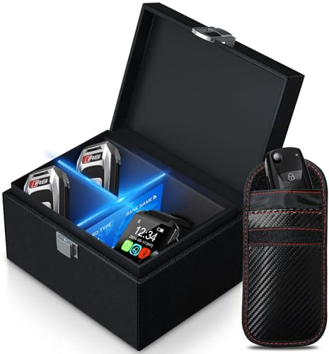 ocuvaep Boîte Anti RFID Clé Voiture Ensemble avec Etui RFID, Keyless Go Boîte Protection, Boîte Antivol Faraday, Bloque Signal RFID Boîte, Boitier Anti Ondes Clé Voiture (Petit)