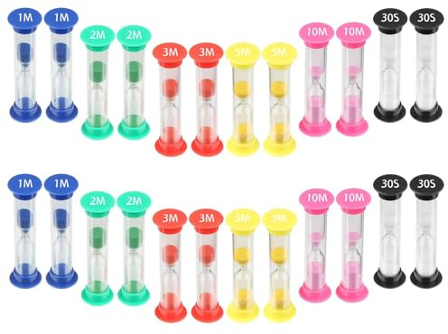 24Pcs Sand Timers for Kids, Colourful Hourglass Sand Timer Set, Durable Acrylic Educational Sand Timers 30s 1 2 3 5 10 Mins, Ideal for Kids Classroom Kitchen Games and Visual Time Management Focus