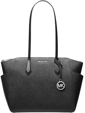 Michael Kors Marilyn Medium Top-Zip Tote Bag, Silver-Tone Hardware/Black