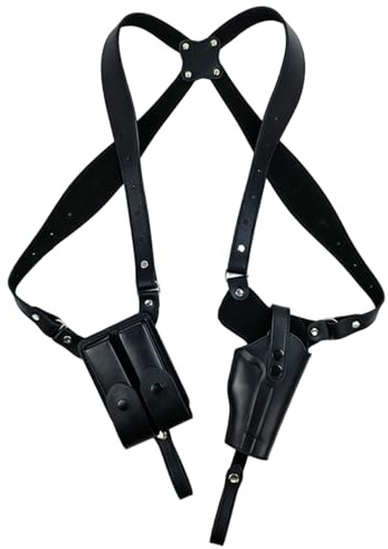 NIDONE Fundas para Armas, Fundas de Hombro Ajustables de Cuero PU para Transporte Oculto con Bolsa Doble para revistas para Caza, Cosplay, Exteriores