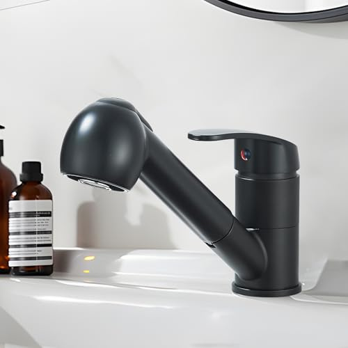 Rubinetto da cucina allungabile, rubinetto da cucina, doccetta estraibile, nero, set di rubinetti ad alta pressione, allungabile, girevole a 360°, con 2 modelli di spruzzo, in acciaio inox