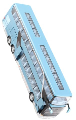 Juguete Modelo de Autobús de Dos Pisos de Aleación con Luz LED Musical, Juguete Eléctrico de Alta Simulación 1:32 para Cumpleaños de Niños, Función de Retroceso de la Rueda Trasera (Blue)