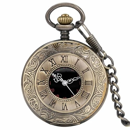 CokinkiDs Vintage Skeleton Pocket Watch for Men Women Roman Numerals Dial, Quartz Fob Watch with Chain, Steampunk Gift for Father/Him/Her