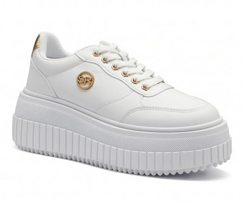 URBAN ROSA Sneakers Donna Eleganti Scarpe Platform Ginnastica Casual Chunky Zeppa Bianche Suola Spessa Moda Comode Antiscivolo (Bianco, Adulto, 40, Numero, Sistema Taglie Calzature EU, Media)