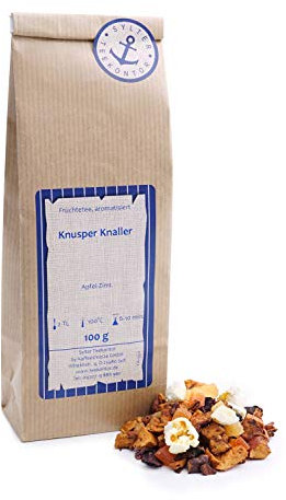 Früchtetee lose Knusper Knaller Apfel, Rote-Bete, Ananas, Zimt, Papaya, Korinthen, Popcorn, Kokosnusschips, MANDEL Früchte Tee Apfel-Zimt 100g