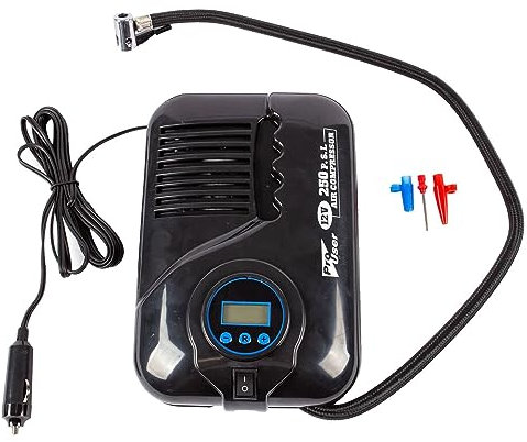 1x Black 12V 250psi Digital Electric Pump - Small Portable Car Bike Bicycle Wheel Tyre Air Compressor Inflator Kit - By Blackspur