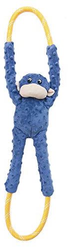 ZippyPaws RopeTugz - Durable Dog Pull Rope Toy, Interactive Tug of War for Large, Medium, & Small Dogs, Squeaky Pet Products to Keep Them Busy, Made with Heavy Duty Climbing Rope - Blue Monkey