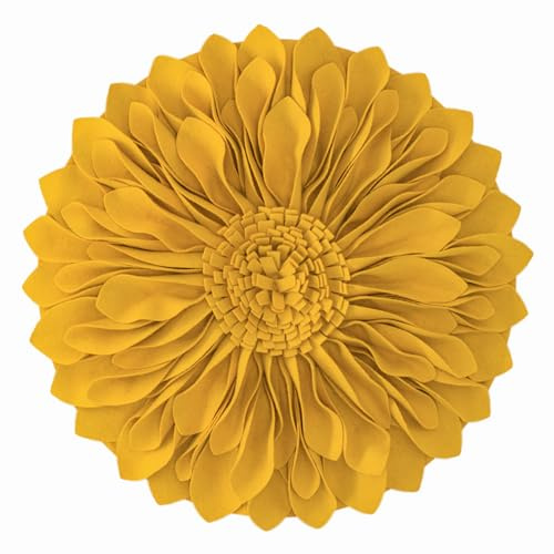 JW Handgjorda 3D solblommor accentkuddar runda kuddar för hem soffa bil kontorsstol sängdekoration kanvas gul 35 cm / 14 tum
