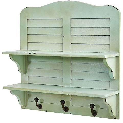 Nearly Natural 20in. Vintage Window Shutter Shelving with Hooks Wall Decor