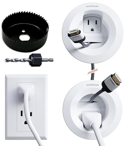 ECHOGEAR in-Wall Cable Management Kit for Power & Low Voltage Cords – Hide TV Wires Behind the Wall – Includes 3.75” Diameter x 3.25” Depth Modules, 6ft Extension Cord, Drywall Hole Saw Attachment