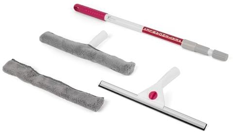 Set de limpieza para ventanas de cinco piezas 2 en 1 en microfibra Kleeneze KL062611EU con mango telescópico, 130 cm