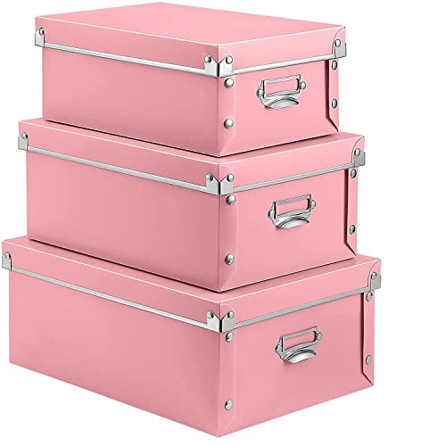 XUCHUN File Storage Boxes with Lid 3 in 1 Set, Foldable, Press-Stud Fastening, Moisture-Proof, Space Saving Storage Box for Photoes, Files, Closets
