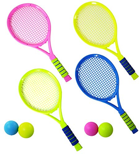 TychoTyke Kids Tennis 4 Rackets Play Set Matching Balls Outdoor Exercise Playtime