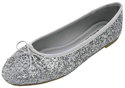 Feversole Ballerina in Vernice Colorata con Cuscino in Memory Foam per amaretti da Donna Glitter Argento 40 EU